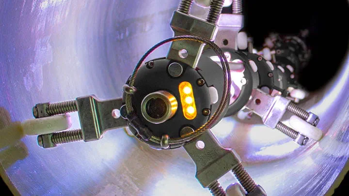 Light chain inside a lined pipe, used in UV pipe repair technology to cure the pipe lining