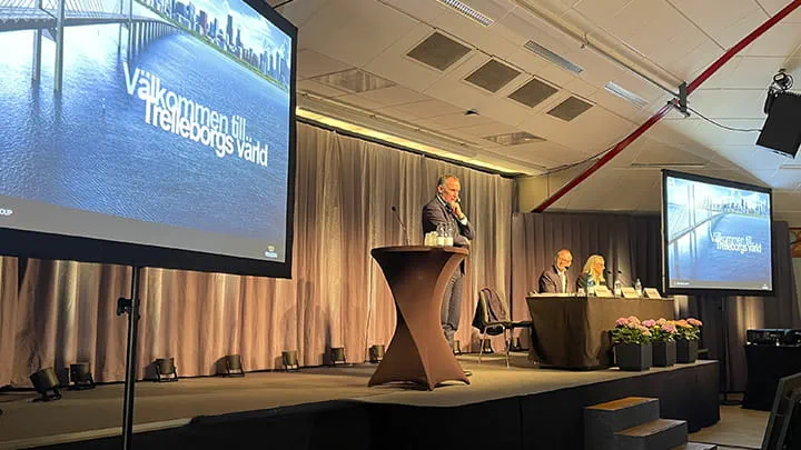 Peter Nilsson on the stage of the Annual General Meeting in Trelleborg 2024
