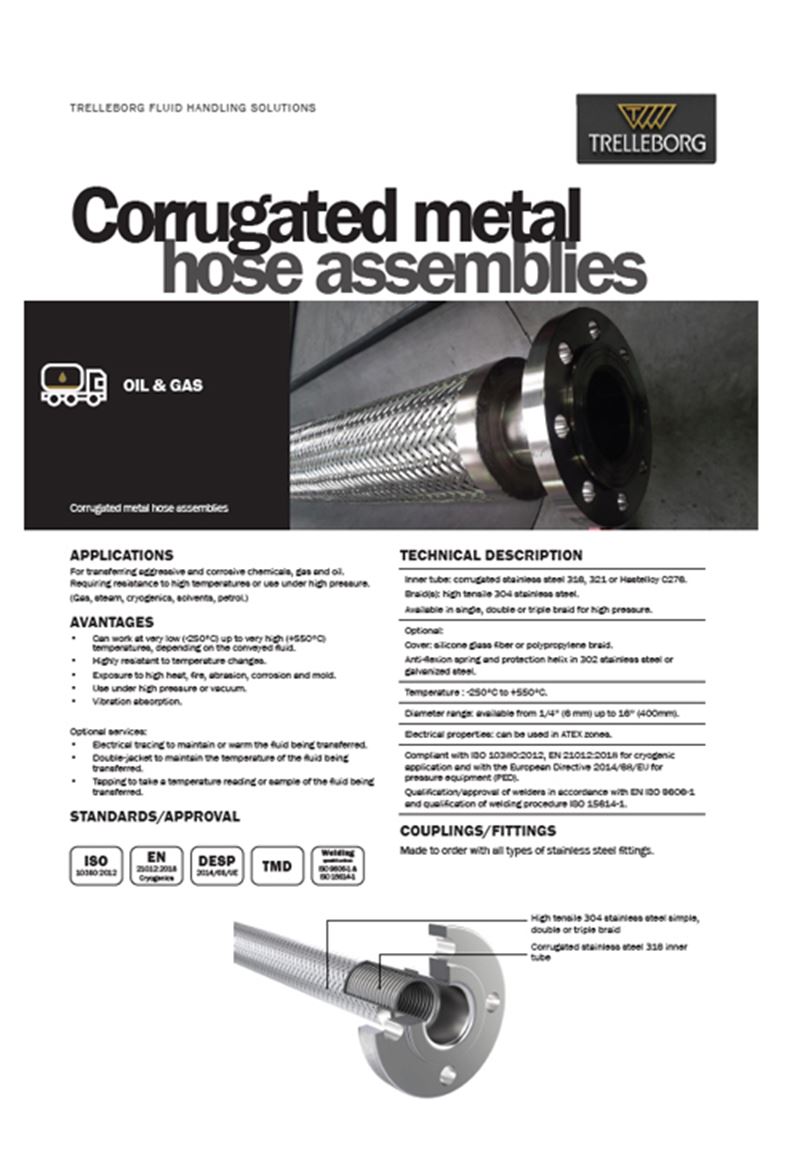 Corrugated metal hose datasheet