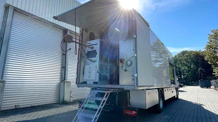 Mobile trailer equipped for UV pipe repair technology, used to transport and operate curing equipment on-site