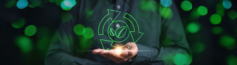 Image de fond vert avec icône de circularité