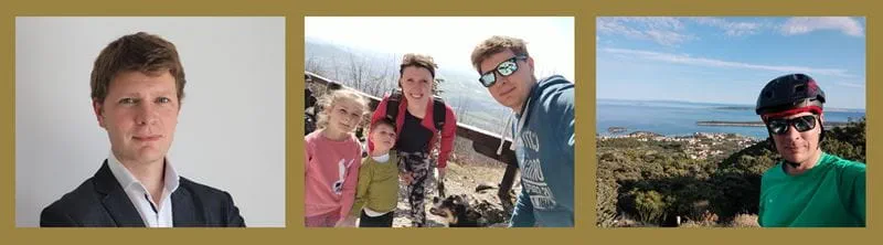 A collage with photos of Rok Šilc and his family