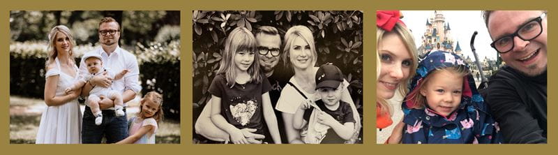 Eine Collage mit Fotos von Thomas Lueken und seiner Familie